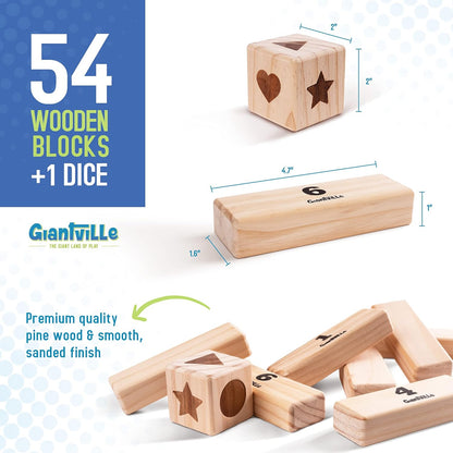 Giantville Tumbling Timber Toy Large Wooden Blocks 54 Pieces