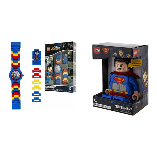 Lego Superman Alarm Clock and Buildable Watch Bundle
