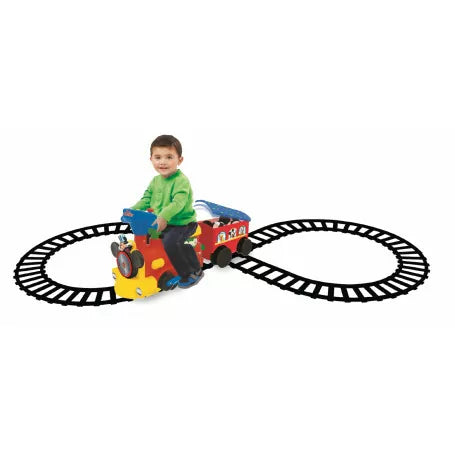 Kiddieland Mickey Mouse Battery-Powered Choo Choo Train Ride on with Caboose & Tracks