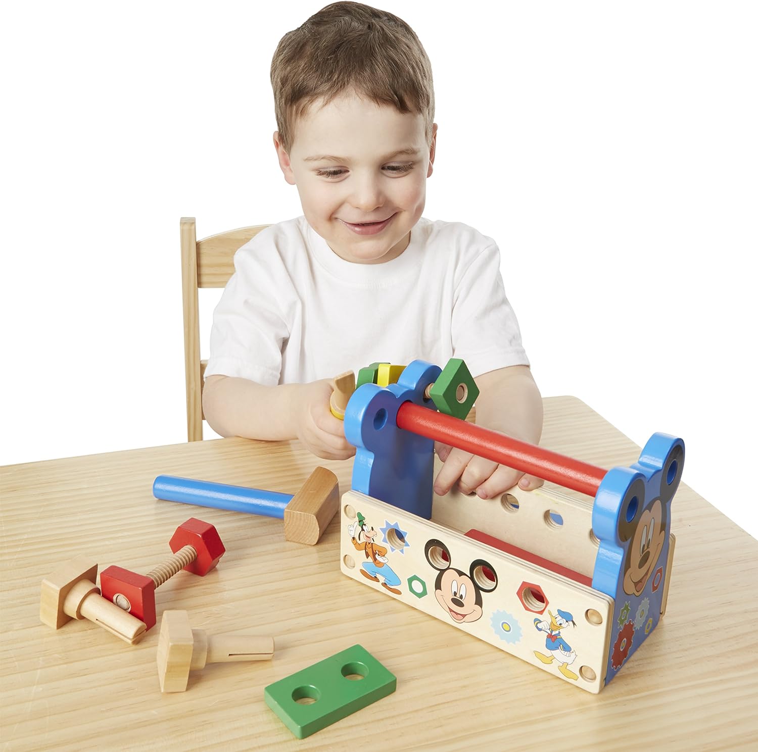 Child playing with Melissa & Doug Mickey Mouse Wooden Tool Box Toy